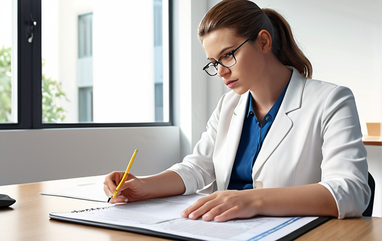 A social worker thoughtfully reviewing an ethics code document in a bright, organized office, symbolizing careful decision-making.