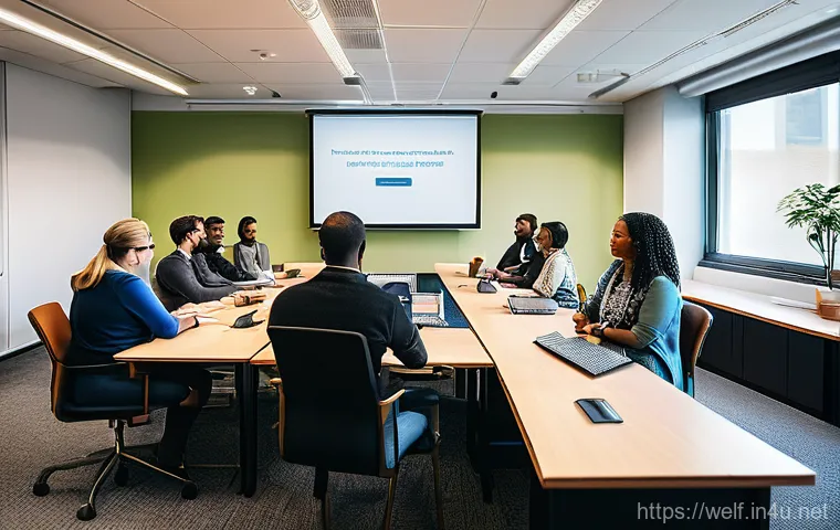 사회복지사 취업과 경력개발 전략 - A determined female social worker in her late 30s, with a warm, empathetic smile and kind eyes, stan...